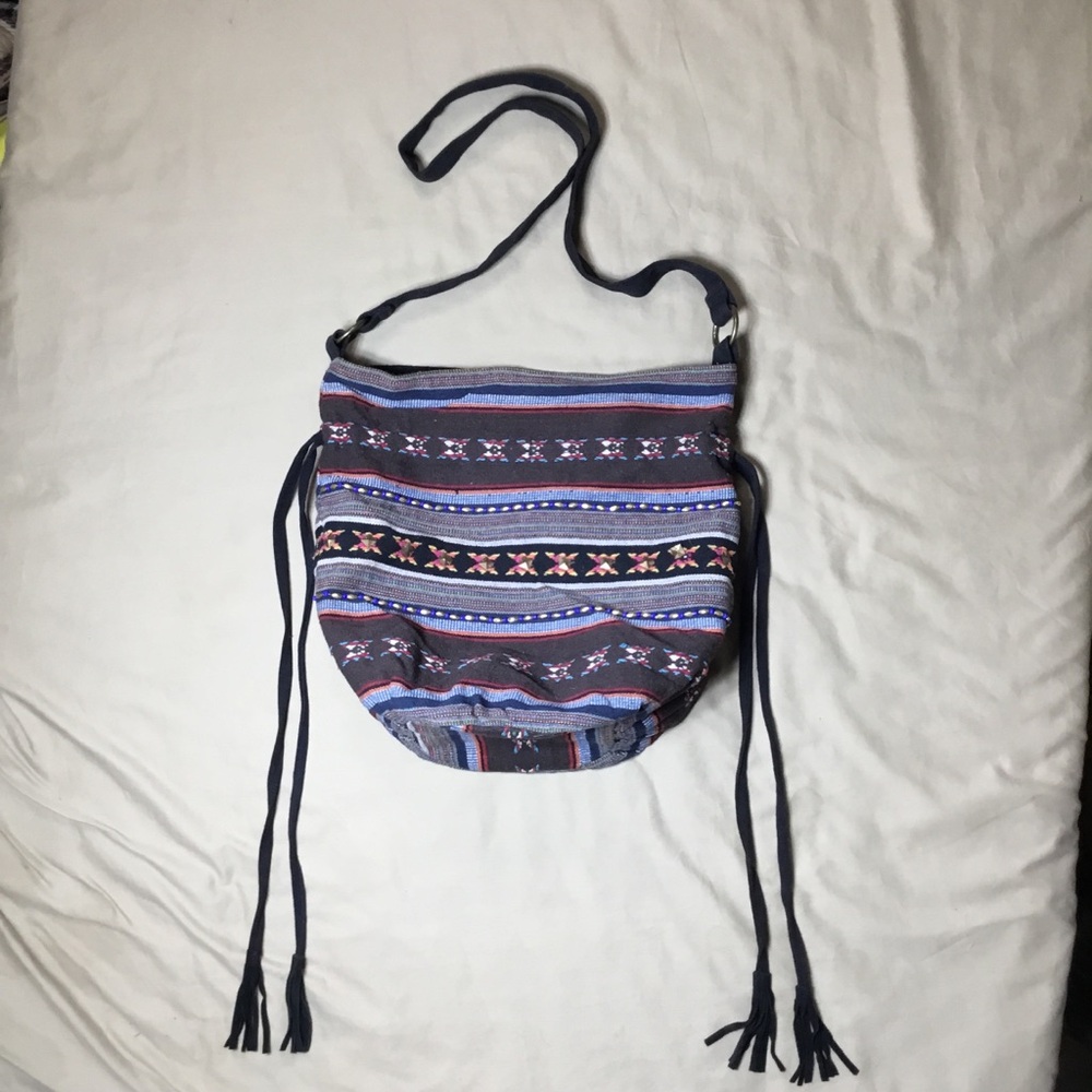 Cost Plus World Market Navy and Blue Striped Boho Crossbody Bag